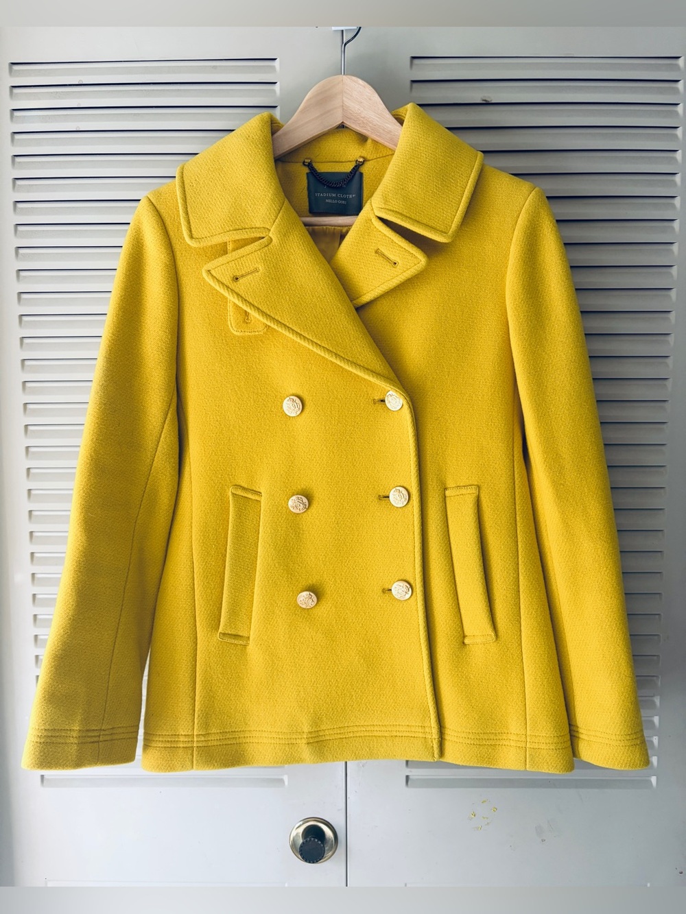 J. Crew Classic Majesty Stadium Cloth Peacoat, Size 2, Warm Lemon